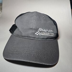 Grey Snap-on Racing Adjustable Trucker Hat Black Mesh